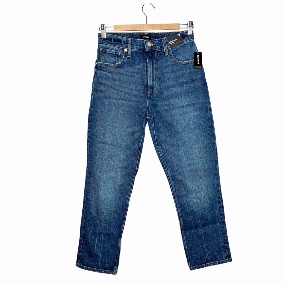 Express Modern Straight High Rise Jeans Womens Size 2S Short Medium Wash Blue